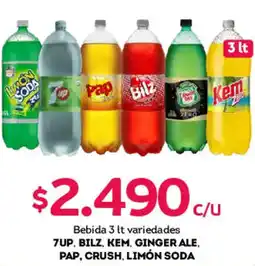 Tottus Bebida variedades 7up, bilz, kem, ginger ale. pap, crush, limón soda oferta