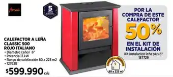 Construmart Calefactor a leña classic 500 rojo italiano oferta