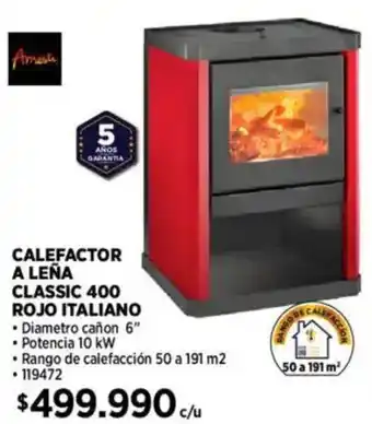 Construmart Calefactor a leña classic 400 rojo italiano oferta