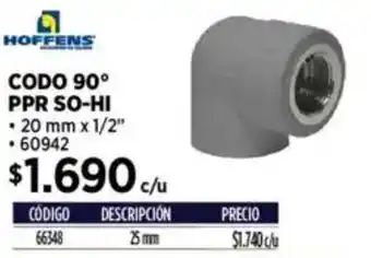 Construmart Hoffens codo 90° ppr so-hi oferta