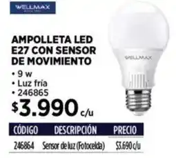 Construmart Wellmax Ampolleta led e27 con sensor de movimiento oferta