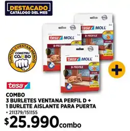 Construmart Tesa combo 3 burletes ventana perfil d + 1 burlete aislante para puerta oferta