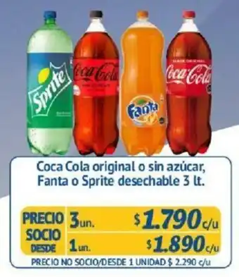 Alvi Coca Cola Original o Sin Azúcar, Fanta o Sprite Desechable 3lt 1 Unid oferta