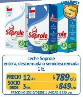 Alvi Leche Soprole Entera, Descremada o Semidescremada 3un. 1lt oferta
