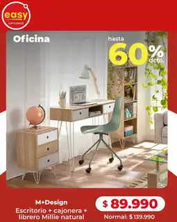 Easy M+design escritorio + cajonera + librero millie natural oferta