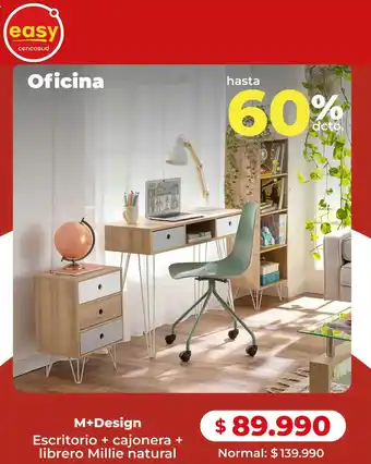 Easy M+design escritorio + cajonera + librero millie natural oferta