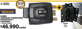 Construmart Scanavini combo cerradura sobreponer con pestillo + 3 bisagras oferta