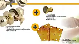 Construmart Poli combo cerradura cilíndrica + cerrojo + mirilla + bisagras 3,5x3,5" oferta
