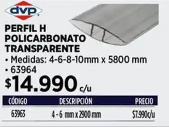 Construmart Perfil H policarbonato transparente oferta
