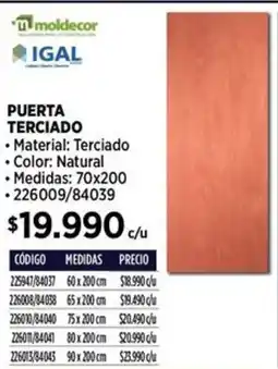 Construmart Moldecor igal puerta terciado oferta
