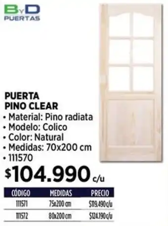 Construmart Byd puertas puerta pino clear oferta