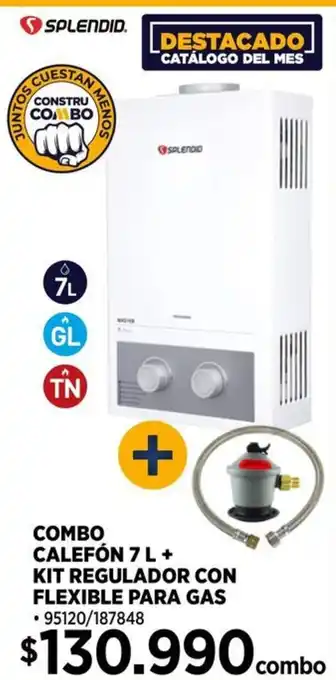 Construmart Combo calefón 7 l + kit regulador con flexible para gas oferta