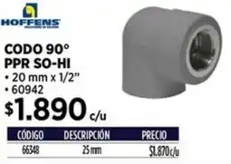 Construmart Hoffens codo 90° ppr so-hi oferta