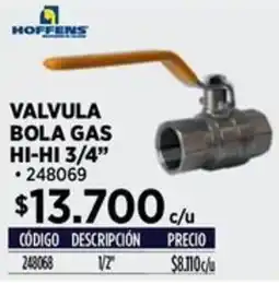 Construmart Hoffens valvula bola gas hi-hi 3/4” oferta