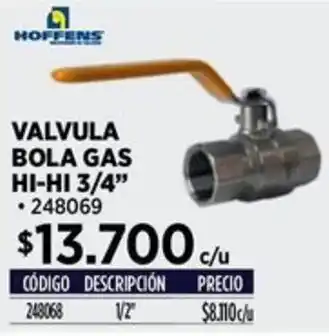 Construmart Hoffens valvula bola gas hi-hi 3/4” oferta