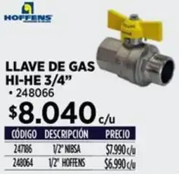 Construmart Hoffens llave de gas hi-he 3/4" oferta