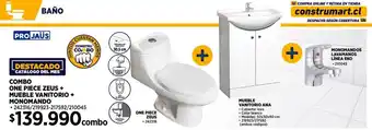 Construmart Projaüs combo one piece zeus + mueble vanitorio + monomando oferta