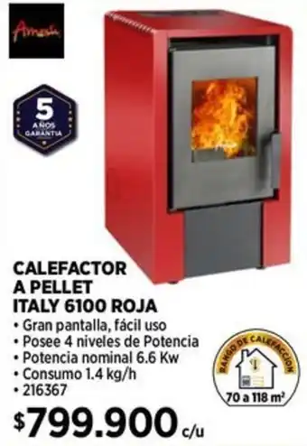 Construmart Calefactor a pellet italy 6100 roja oferta