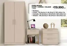 Construmart Combo nevada closet + comoda + velador oferta