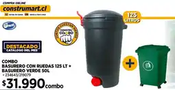 Construmart Combo basurero con ruedas 125 L + basurero verde 50 L oferta
