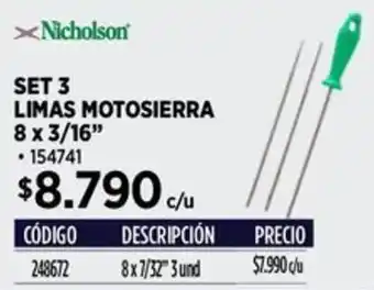 Construmart Nicholson set 3 limas motosierra oferta