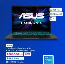 Foster ASUS Notebook Gaming V16 NVIDIA GeForce RTX 3050 oferta