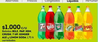 Tottus Bebidas bilz, pap, kem, crush, 7 up, ginger ale y limon soda 1,75 lt variedades oferta