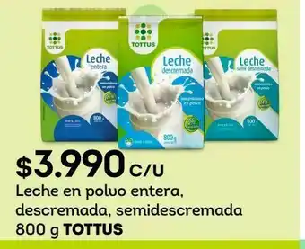 Tottus Leche en polvo entera, descremada, semidescremada 800 g tottus oferta