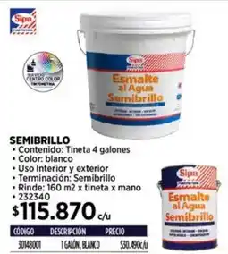 Construmart Sipa esmalte al agua semibrillo oferta