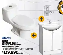 Construmart Projaus combo one piece zeus + mueble vanitorio + monomando eko oferta
