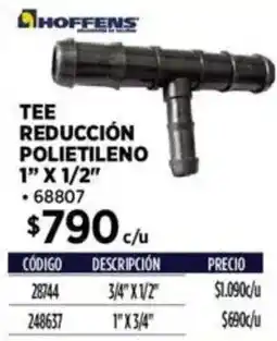 Construmart Hoffens tee reducción polietileno 1" x 1/2" oferta
