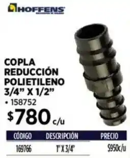 Construmart Hoffens copla reducción polietileno 3/4" x 1/2" oferta