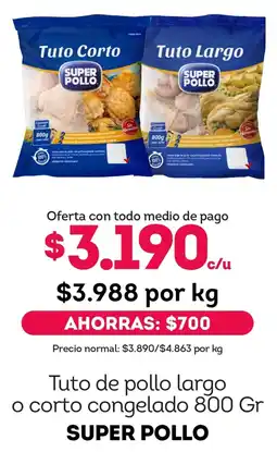 Tottus Super pollo tuto de pollo largo o corto congelado oferta