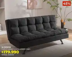 Easy M+design futón 2 cuerpos lorenzo poliéster negro oferta