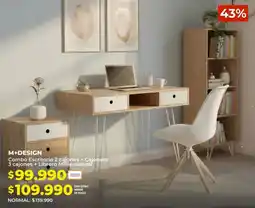 Easy M+design combo escritorio 2 cajones + cajonera 3 cajones + librero millie natural oferta