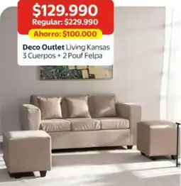 Lider Deco Outlet Living Kansas 3 Cuerpos + 2 Pouf Felpa oferta