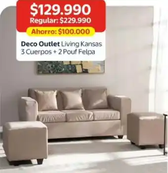 Lider Deco Outlet Living Kansas 3 Cuerpos + 2 Pouf Felpa oferta