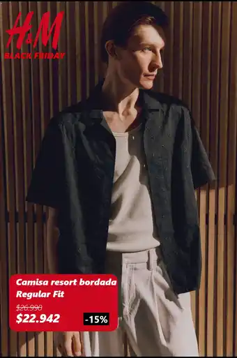 H&M Camisa resort bordada Regular Fit oferta