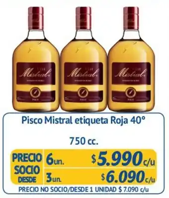Alvi Pisco Mistral Etiqueta Roja 40° 750cc 6un. oferta