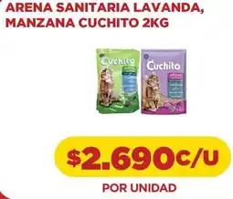 Comercial Castro Cuchito arena sanitaria lavanda, manzana oferta
