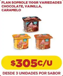 Comercial Castro Soprole flan variedades chocolate, vainilla, caramelo oferta