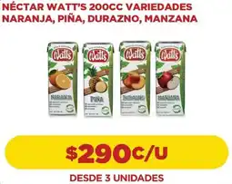Comercial Castro Watt's néctar variedades naranja, piña, durazno, manzana oferta