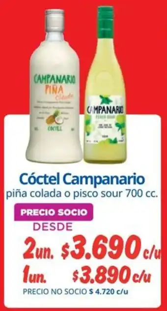 Campanario cóctel piña colada o pisco sour