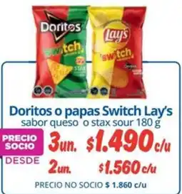 Alvi Doritos o papas switch lay's sabor queso o stax sour oferta