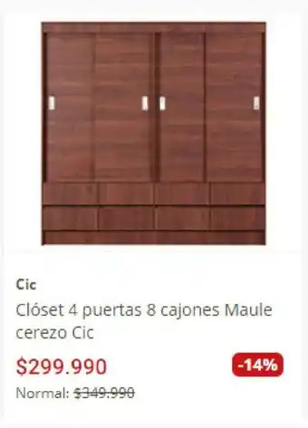 Easy Cic Closet 4 Puertas 8 cajones Maule cerezo Cic oferta