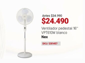 Easy Ventilador Pedestal 16" VPT610W blanco Nex oferta