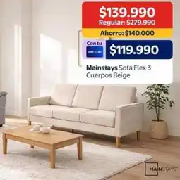 Lider Mainstays sofá flex 3 cuerpos beige oferta