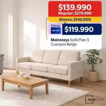 Mainstays sofá flex 3 cuerpos beige