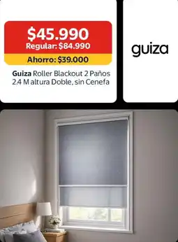 Lider Guiza roller blackout 2 paños 2.4 m altura doble, sin cenefa oferta