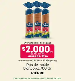 Tottus Pierre pan de molde blanco XL oferta